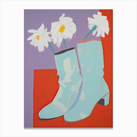 A Painting Of Cowboy Boots With Daisies Flowers, Pop Art Style 2 Canvas Print