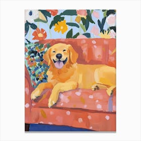 Golden Retriever on Couch Gouache Painting Canvas Print