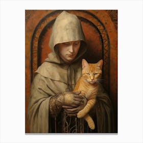 Cat With Monk In A Romantesque Style 1 Canvas Print