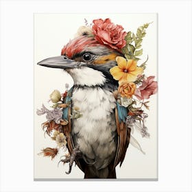 Bird With A Flower Crown House Sparrow 3 Canvas Print