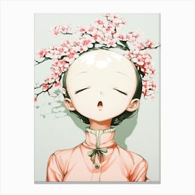 Asian Girl With Cherry Blossoms Canvas Print