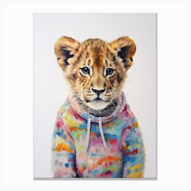 Baby Animal Wearing Sweater Lion 4 Canvas Print