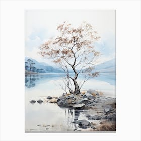 Lake Toya In Hokkaido, Japanese Brush Painting, Ukiyo E, Minimal 1 Canvas Print