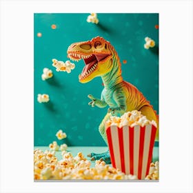 Toy Dinosaur Eating Popcorn 2 Canvas Print