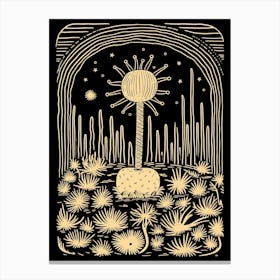 B&W Cactus Illustration Golden Barrel Cactus 1 Canvas Print