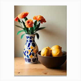 Vase Of Flowers And Lemons Canvas Print