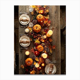 Autumn Harvest Table Decor Arranged Traditionally Rustic Style Featuring An Outlined Cornucopia Br (5) Canvas Print