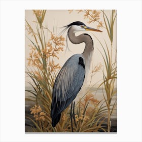 Dark And Moody Botanical Great Blue Heron 2 Canvas Print
