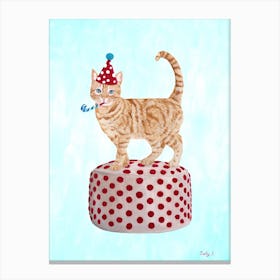 Party Ginger Cat On A Pouf Canvas Print