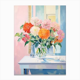 A Vase With Zinnia, Flower Bouquet 3 Canvas Print