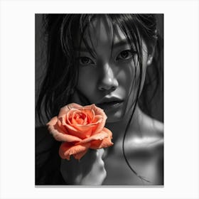 Portrait Of A Woman With A Rose Canvas Print