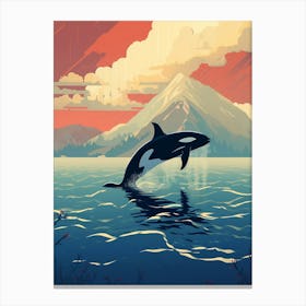 Red Orca Whale Jumping Out Of Water Red Canvas Print