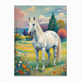 White Horse In The Countryside Canvas Print