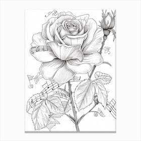 Rose Musical Line Drawing 3 Canvas Print
