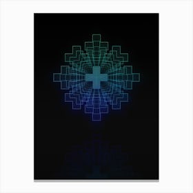 Neon Blue and Green Abstract Geometric Glyph on Black n.0484 Canvas Print