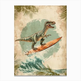 Vintage Iguanodon Dinosaur On A Surf Board  1 Canvas Print