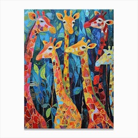 Abstract Giraffe Herd Under The Trees 5 Canvas Print