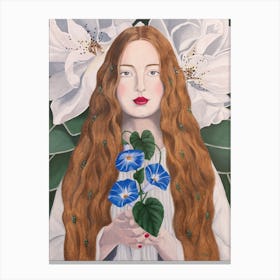 Woman With Morning Glory Canvas Print