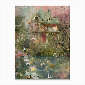 Fairy Village Collage Pond Monet Scrapbook 6 Canvas Print