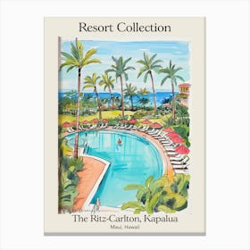 Poster Of The Ritz Carlton, Kapalua   Maui, Hawaii   Resort Collection Storybook Illustration 2 Canvas Print
