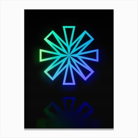 Neon Blue and Green Abstract Geometric Glyph on Black n.0409 Canvas Print