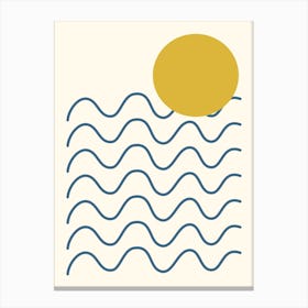 Minimalist Abstract Geometric Ocean Waves and Yellow Sun Canvas Print