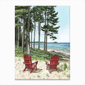 Red Adirondack Chairs On The Beach Canvas Print