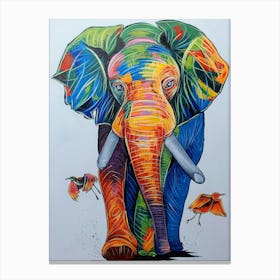 Elephant With Birds Canvas Print