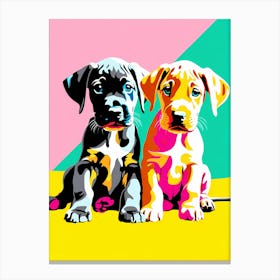 'Great Dane Pups', This Contemporary art brings POP Art and Flat Vector Art Together, Colorful Art, Animal Art, Home Decor, Kids Room Decor, Puppy Bank - 57th Canvas Print