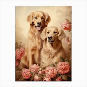 Golden Retriever And Roses Canvas Print