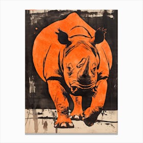 Rhino, Woodblock Animal  Drawing 1 Canvas Print