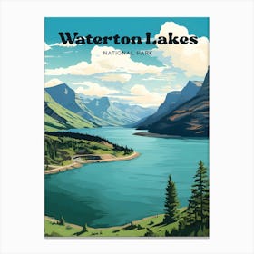 Waterton Lakes National Park Alberta Canada Adventure Travel Art Illustration Canvas Print