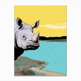 Simple Rhino Illustration By The River 3 Canvas Print
