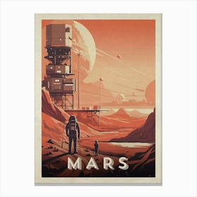 Mars, colony, astronaut — Vintage space poster, retro space art, retrofuturism, retro sci-fi Canvas Print