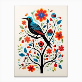Scandinavian Bird Illustration Blackbird 2 Canvas Print