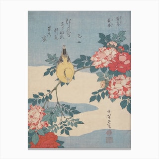 Katsushika Hokusai Japanese Nightingale And Spray Of Roses Canvas Print