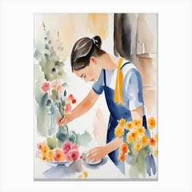 Woman Preparing Flowers Canvas Print