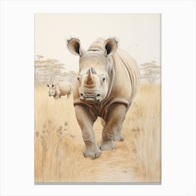 Two Rhinos Detailed Illustration 1 Canvas Print