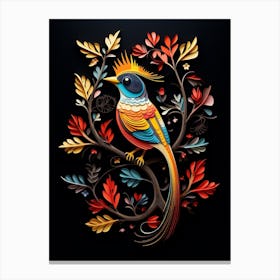 Folk Bird Illustration Cedar Waxwing 3 Canvas Print