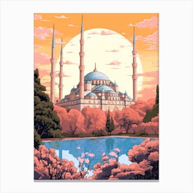 The Blue Mosque   Istanbul, Turkey   Cute Botanical Illustration Travel 1 Canvas Print