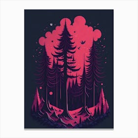 A Fantasy Forest At Night In Red Theme 37 Canvas Print