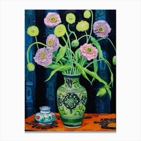 Flowers In A Vase Still Life Painting Scabiosa 2 Canvas Print