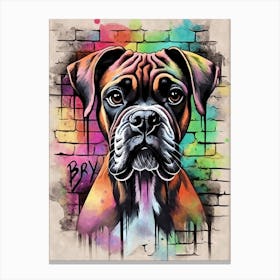 Aesthetic Boxer Dog Puppy Brick Wall Graffiti Artwork Canvas Print