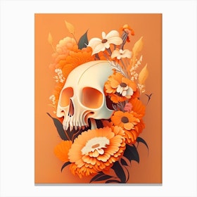 Animal Skull Orange 2 Vintage Floral Canvas Print