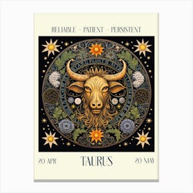 Taurus William Morris Zodiac Astral Sign Canvas Print