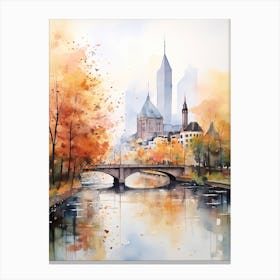 Frankfurt Germany In Autumn Fall, Watercolour 1 Canvas Print