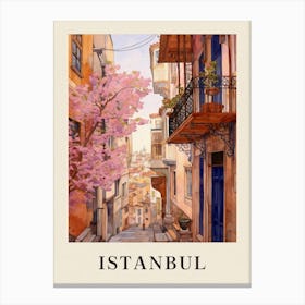 Istanbul Turkey 3 Vintage Pink Travel Illustration Poster Canvas Print