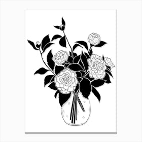 Bouquet Of Roses In A Vase Black and White Canvas Print