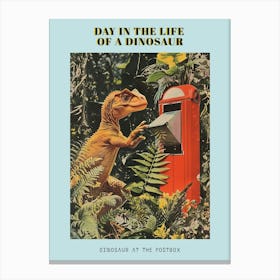Dinosaur At The Postbox Retro Collage 2 Poster Canvas Print