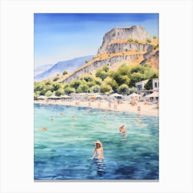 Swimming In Fethiye Turkey 2 Watercolour Canvas Print